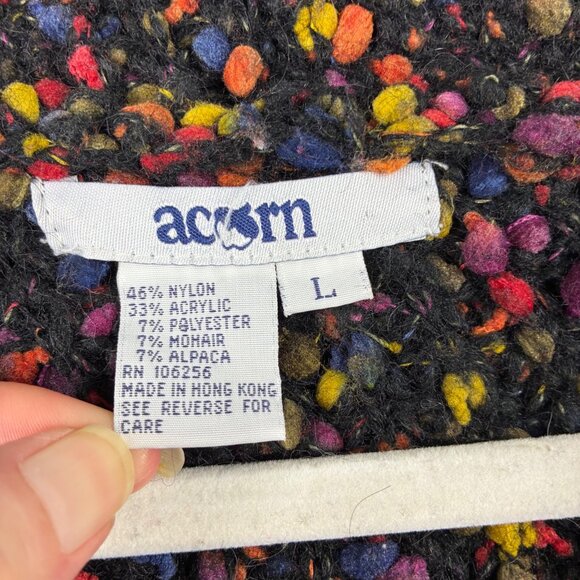 VTG 80s Acorn Shawl Collar Alpaca Mohair Multicolor Boucle Duster Cardi L Retro - Picture 3 of 6